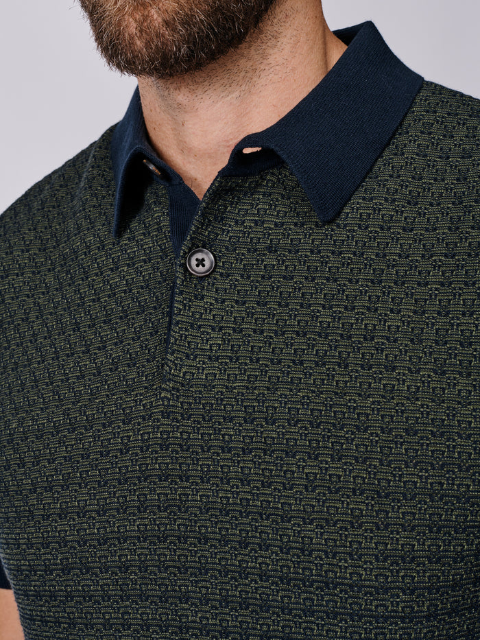 Aubin Navy/Green Coleridge Textured Front Polo | Knitted Polo
