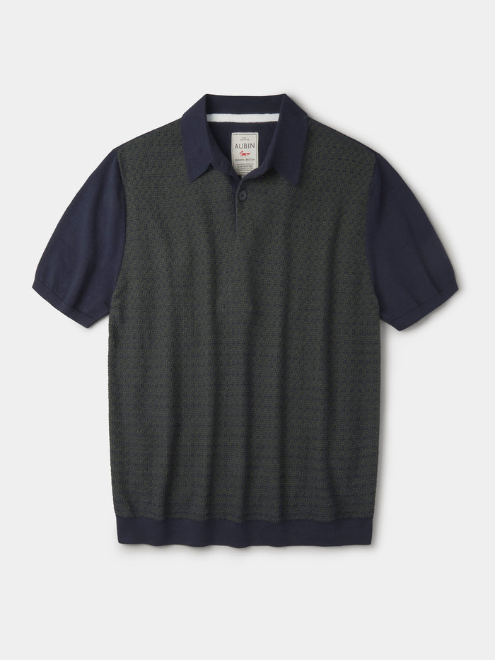 Aubin Navy/Green Coleridge Textured Front Polo | Knitted Polo