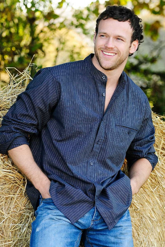 Comfort Blend Traditional Shirt - Navy and White Stripe