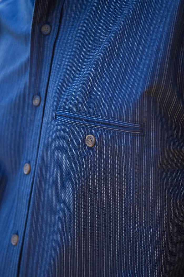 Comfort Blend Traditional Shirt - Navy and White Stripe