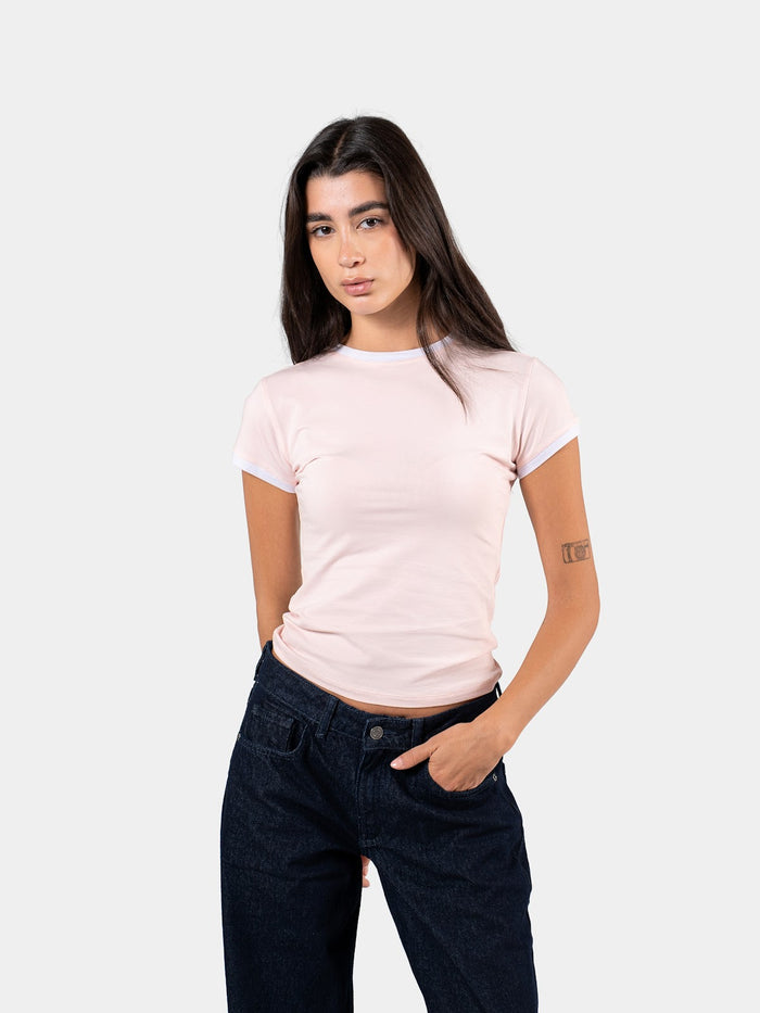 CONTRAST EDGE T-SHIRT PINK X WHITE 3