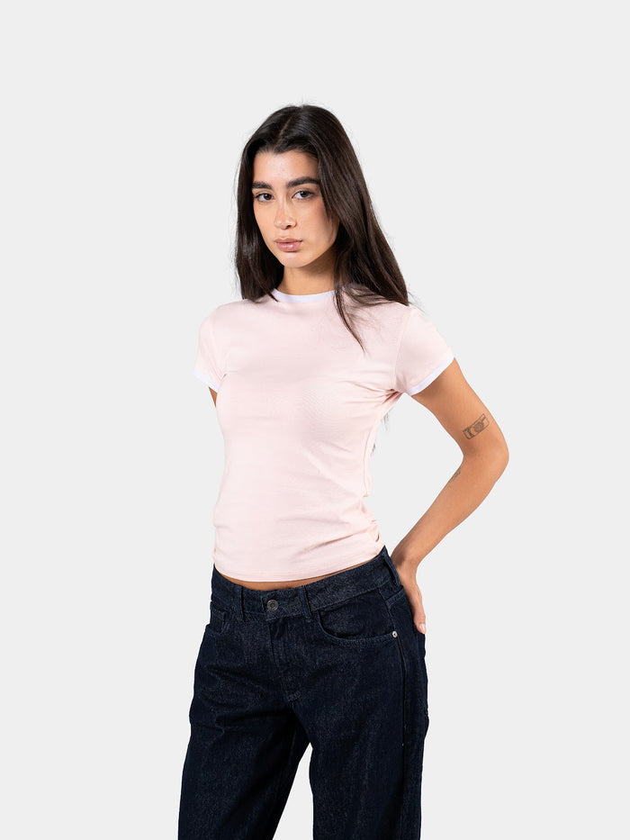 CONTRAST EDGE T-SHIRT PINK X WHITE 4