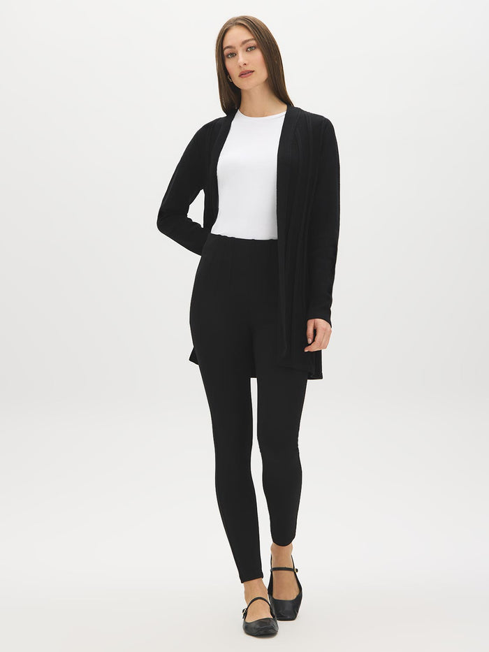 Black Corset Waist Skinny Pants - Woman Wearing Fitted Pull-On Trousers - Suzy Shier