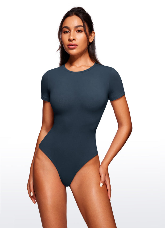 CRZ YOGA Women's Yoga Crew Neck Short Sleeves Bodysuits Stelindigo