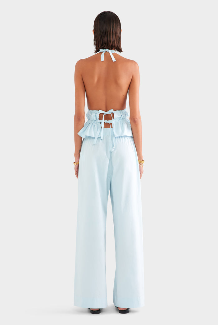 Cotton Poplin Halter Top - Pale Blue