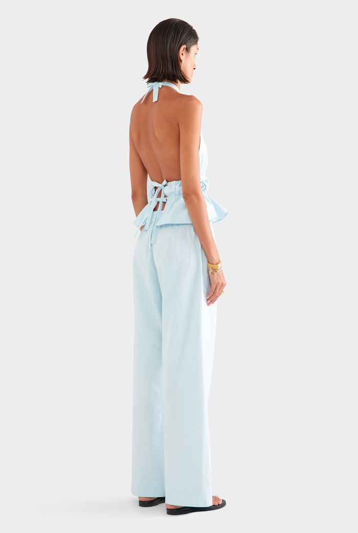 Cotton Poplin Halter Top - Pale Blue