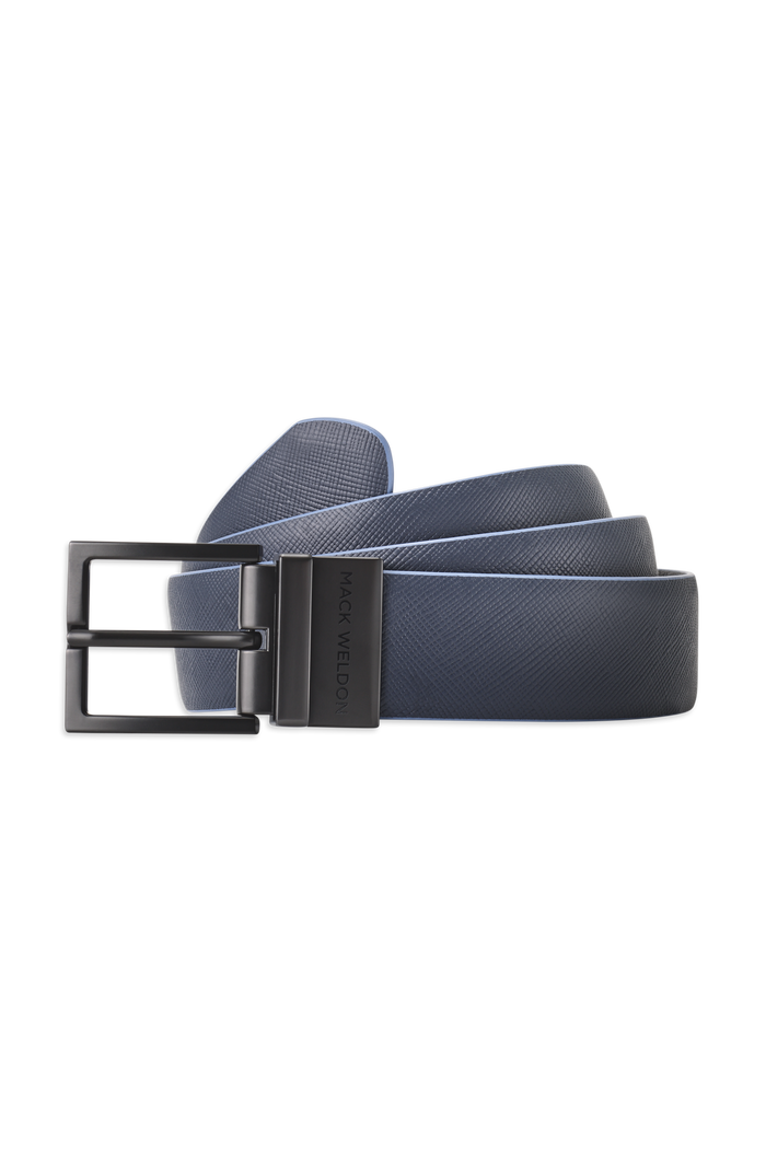 True Navy / True Black | Front view of Covert Leather Belt in True Navy / True Black