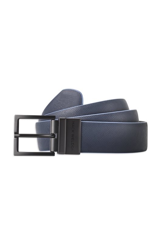 True Navy / True Black | Front view of Covert Leather Belt in True Navy / True Black
