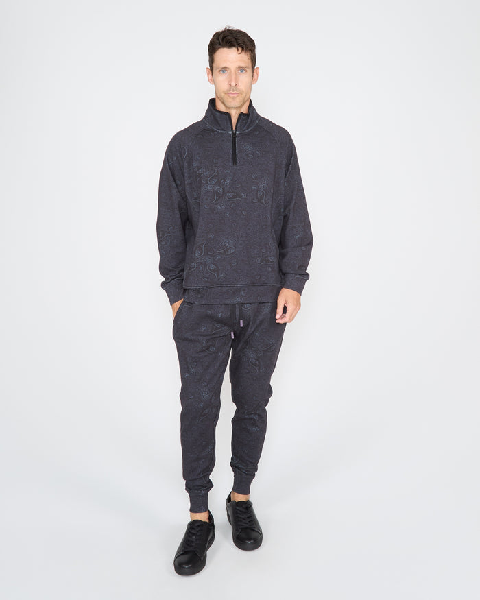 CRAIG MONTGAT PAISLEY QUARTER-ZIP SWEATER - BLACK