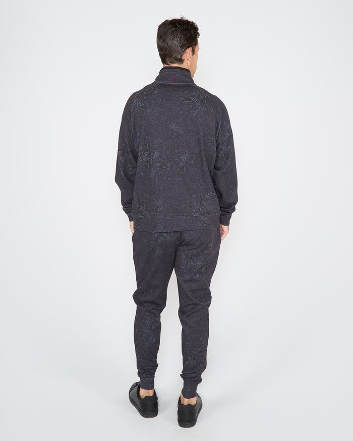 CRAIG MONTGAT PAISLEY QUARTER-ZIP SWEATER - BLACK