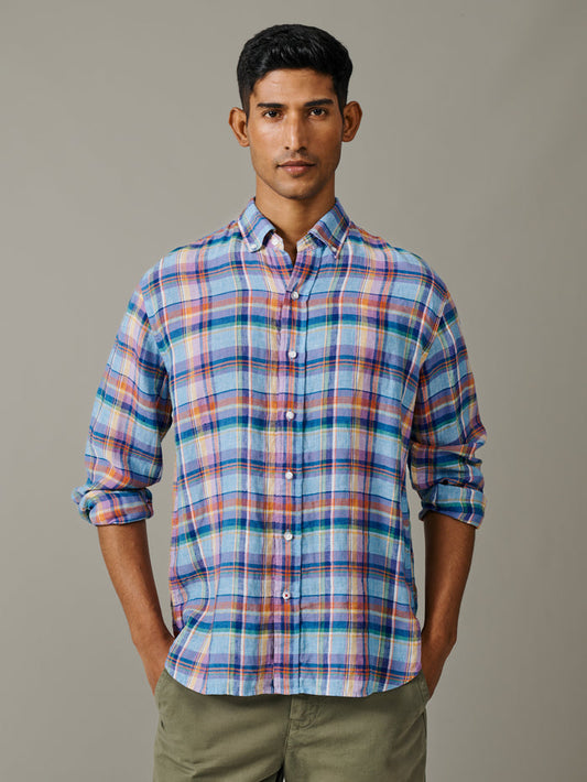 Aubin Bright Blue Check Croyland Madras Checked Shirt | Checked Shirt