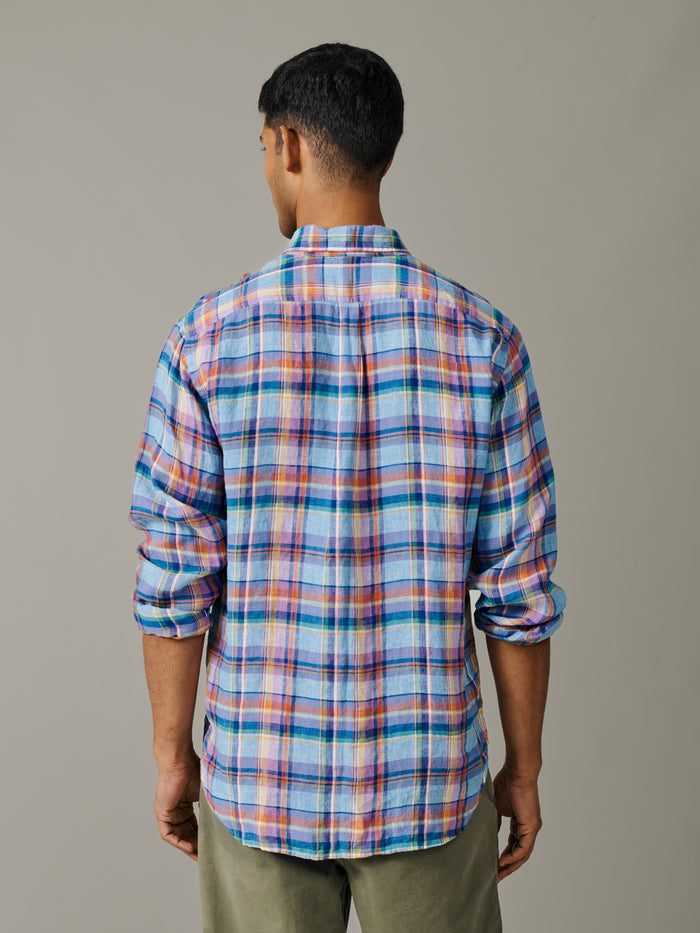 Aubin Bright Blue Check Croyland Madras Checked Shirt | Checked Shirt