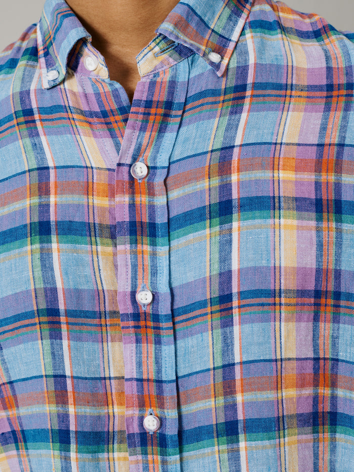 Aubin Bright Blue Check Croyland Madras Checked Shirt | Checked Shirt