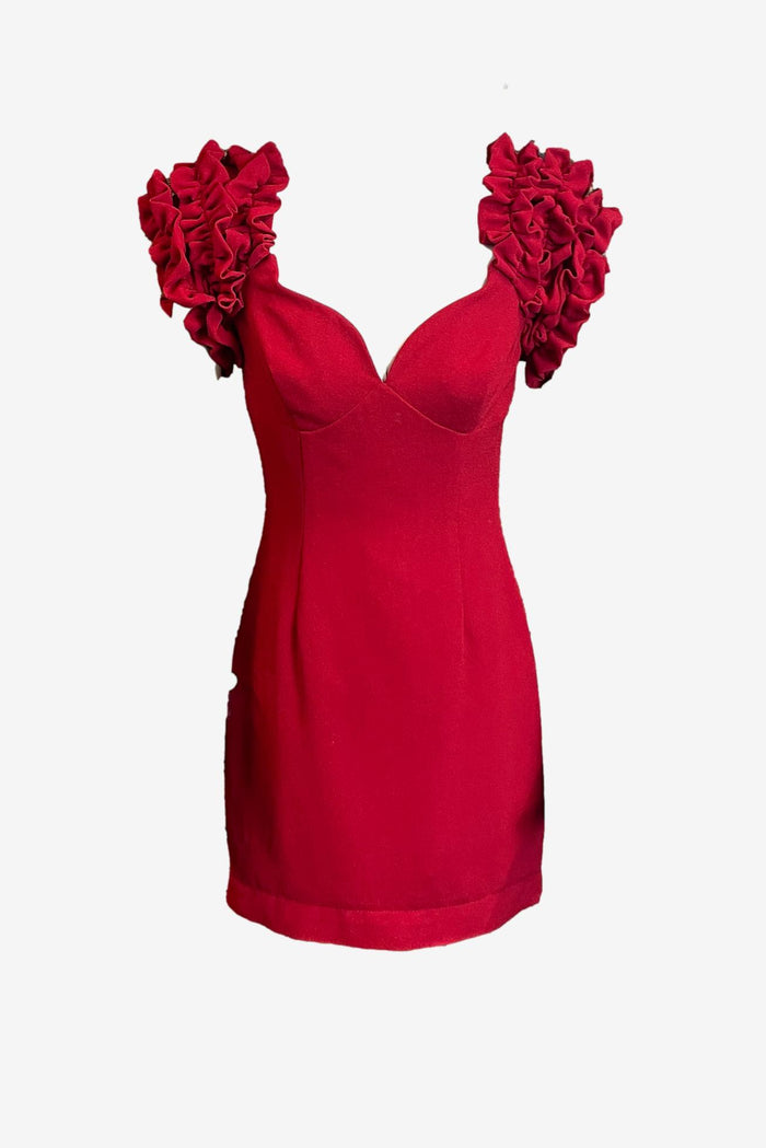 Cue Ruffle Sleeve Structured Mini Dress