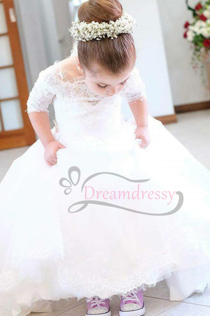 Cute Off the Shoulder White Flower Girl Dress