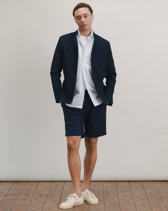 Dark Navy Seersucker Casual Nehru Jacket