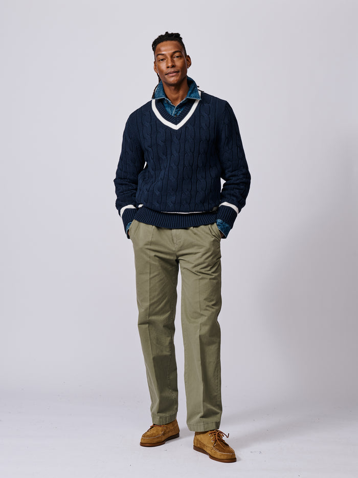 Aubin Navy Denton Cotton Cricket Jumper | V-Neck