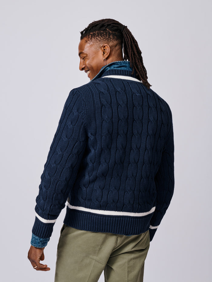 Aubin Navy Denton Cotton Cricket Jumper | V-Neck