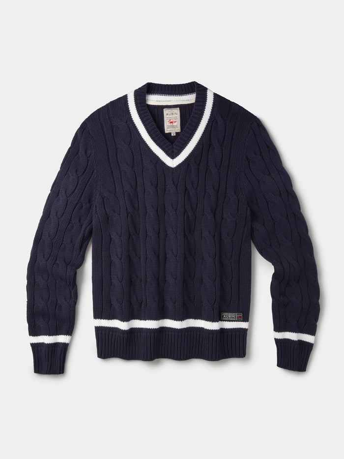Aubin Navy Denton Cotton Cricket Jumper | V-Neck