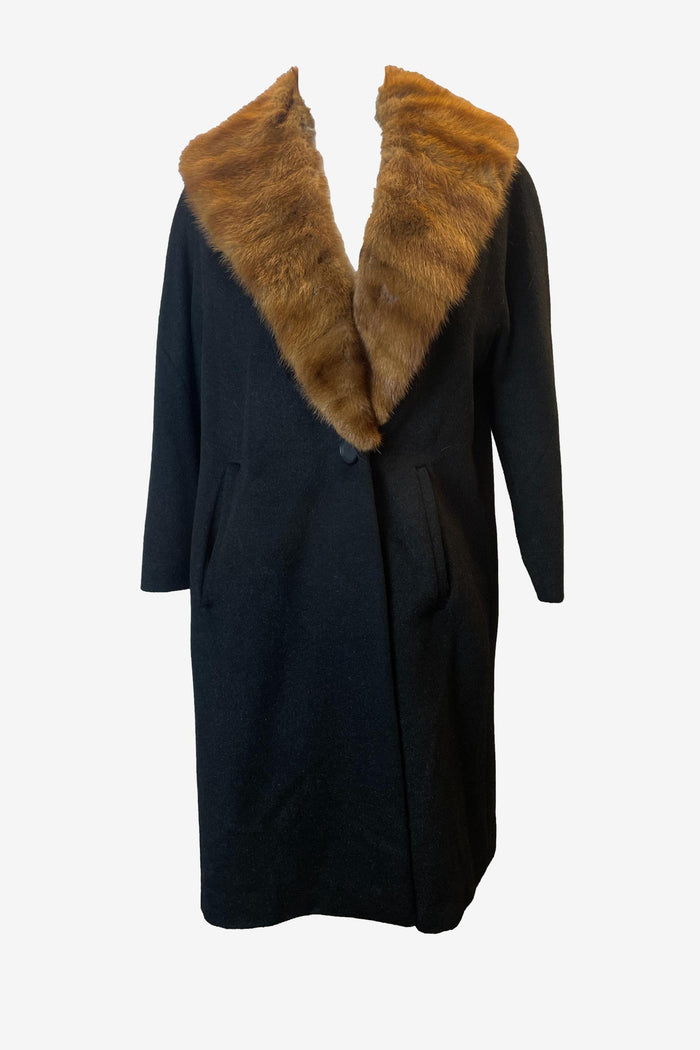 Deréta Black Wool and Mink Coat