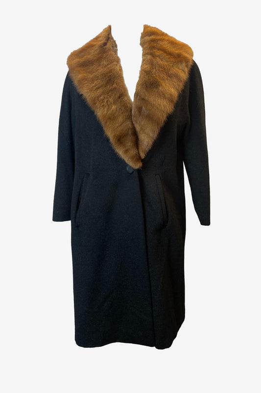 Deréta Black Wool and Mink Coat