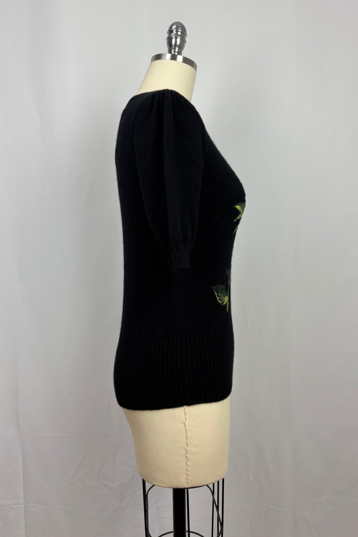 Dolce & Gabbana Black Wool Rose Print Knit