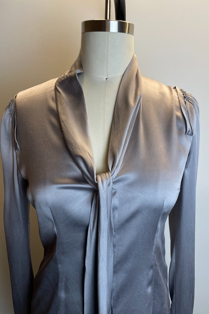 Dolce & Gabbana Silk Silver Long Sleeve Top image 1