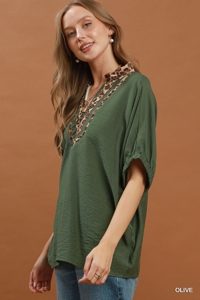 Dolman Sleeve Mandarin Collared Top