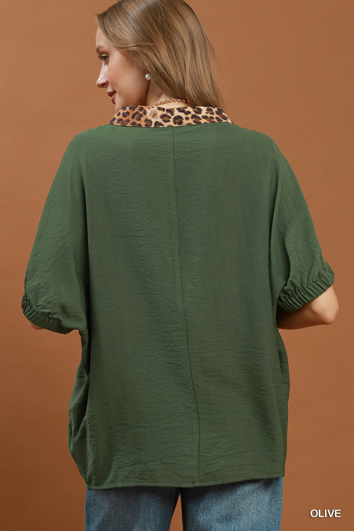 Dolman Sleeve Mandarin Collared Top