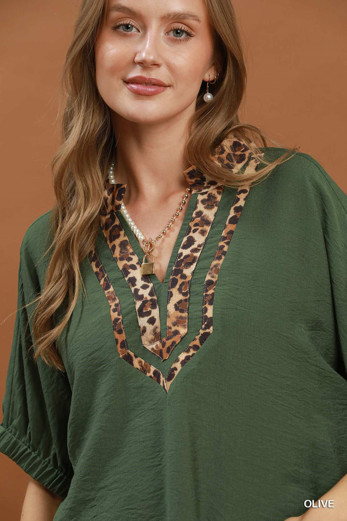 Dolman Sleeve Mandarin Collared Top