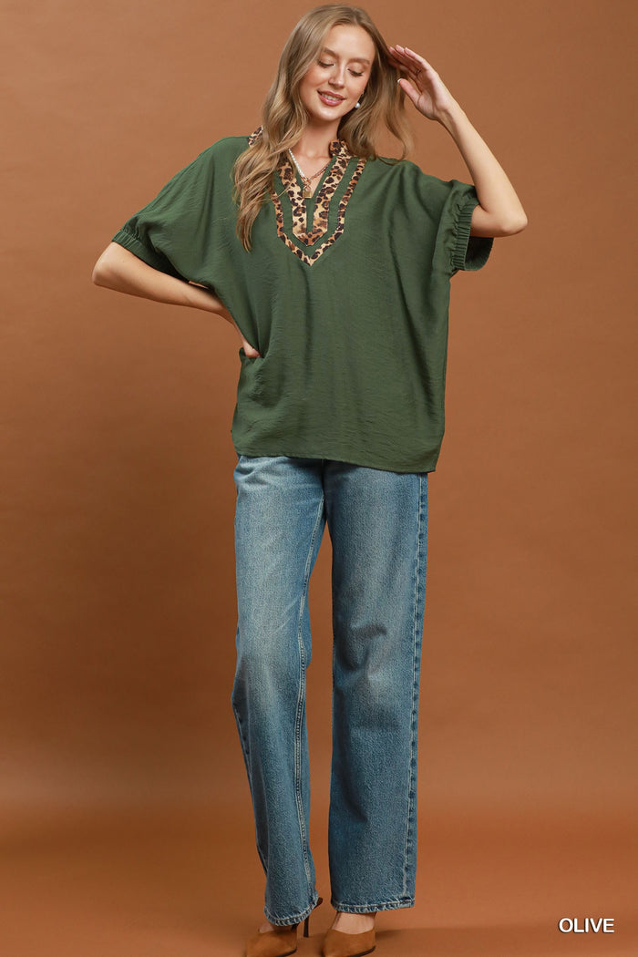 Dolman Sleeve Mandarin Collared Top