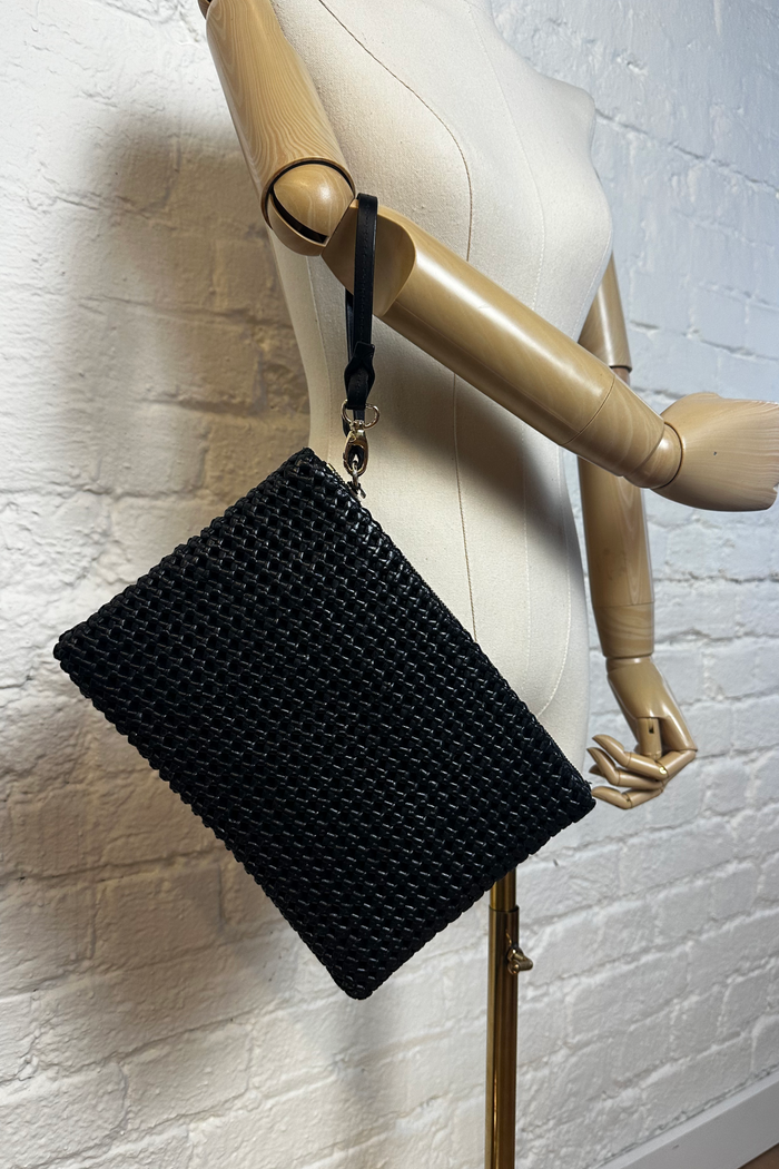 Donna Forbes Pochette Black Leather Weave Clutch image 1