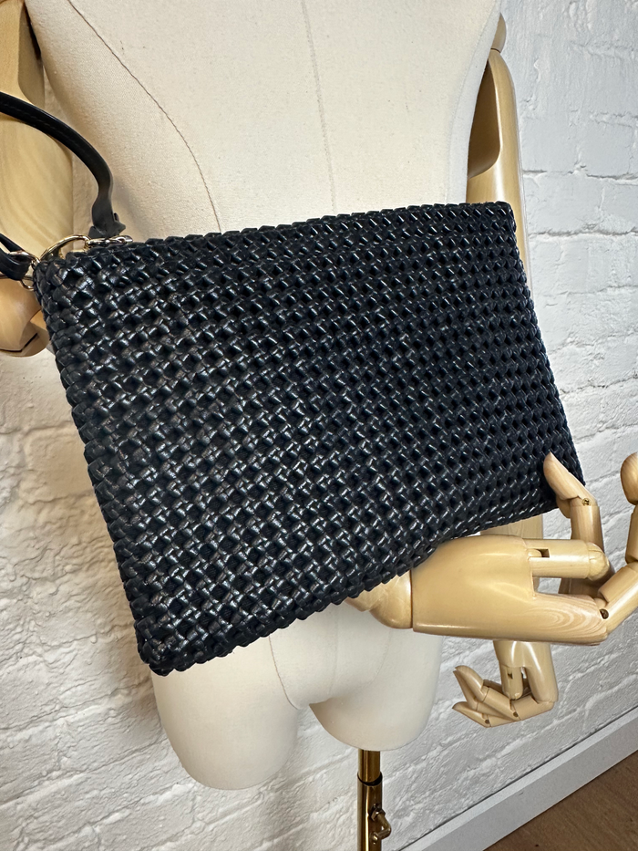 Donna Forbes Pochette Black Leather Weave Clutch image 2
