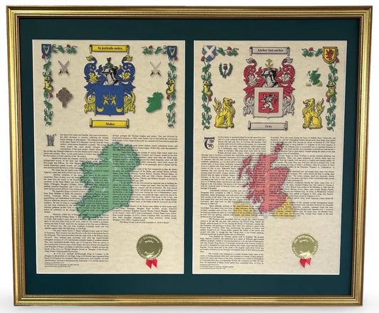 Dual Coat of Arms & Family Histories — Combined Print (20" x 24")