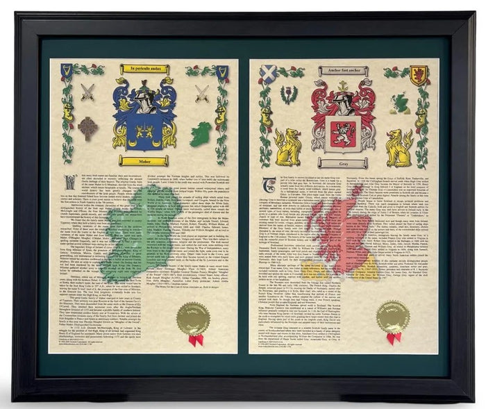Dual Coat of Arms & Family Histories — Combined Print (20" x 24")