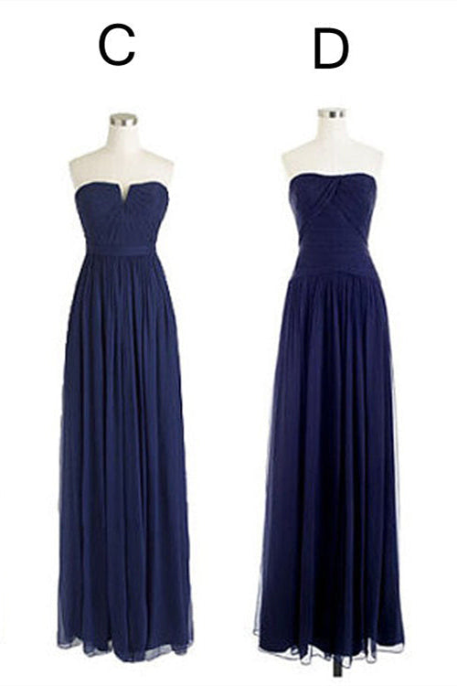 Elegant A-Line Navy Blue Chiffon Long Bridesmaid Dress