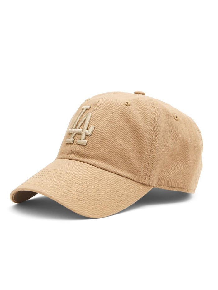 Khaki tone-on-tone embroidered cap with LA Dodgers logo by Suzy.
