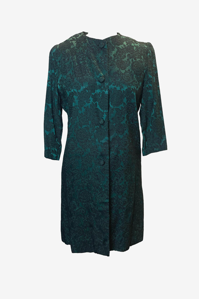 Emerald Green and Black Floral Coat