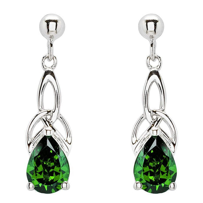 Emerald Green Cubic Zirconia Trinity Knot Earrings