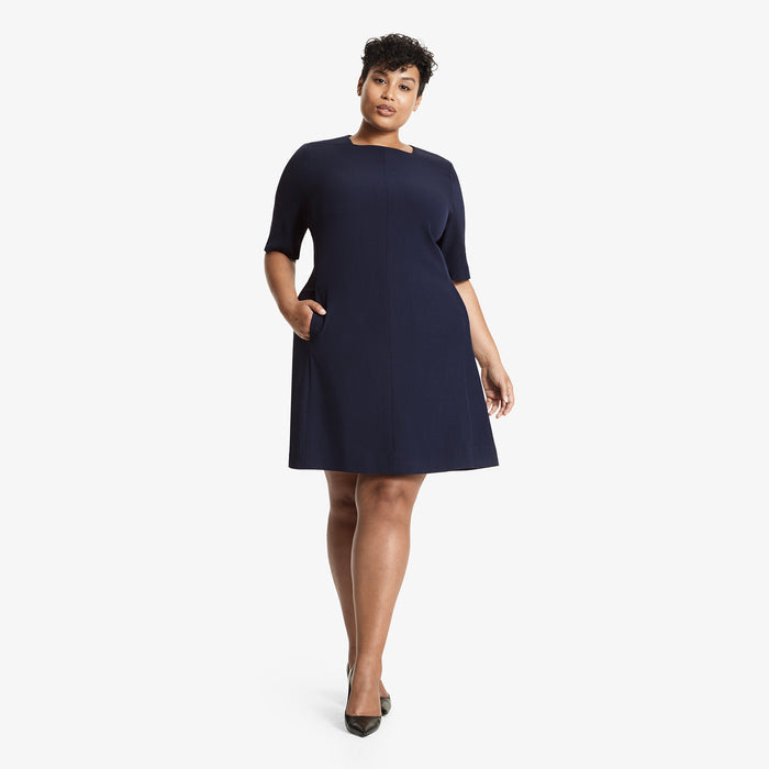 Front image of a woman standing wearing the Emily in Galaxy Blue