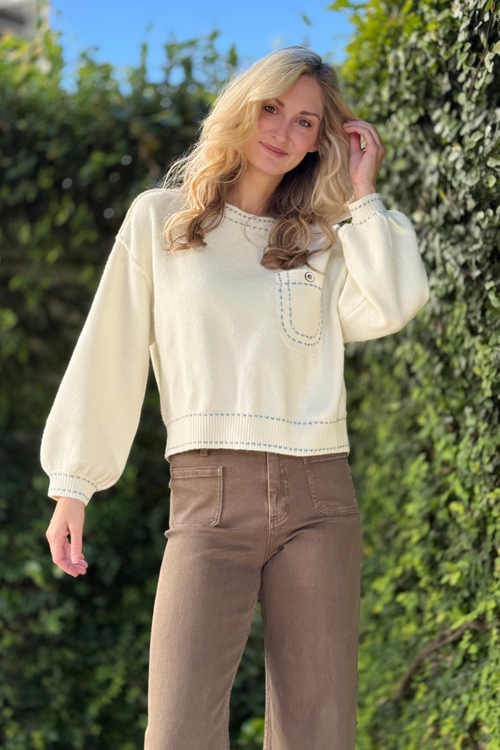 Enzo Contrast Stitch Sweater Top