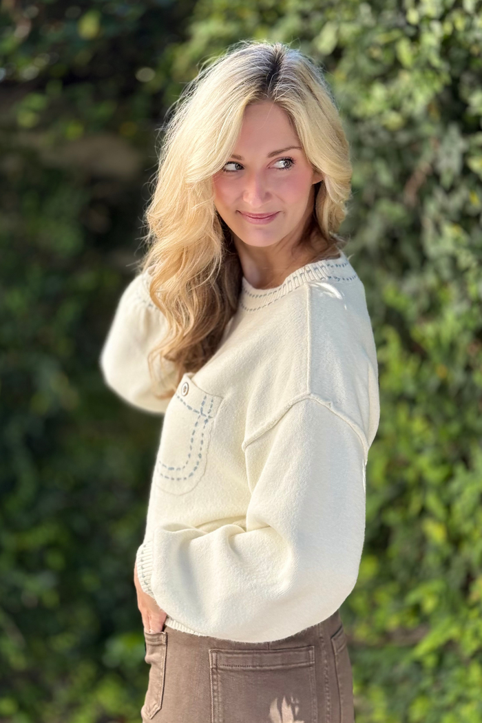 Enzo Contrast Stitch Sweater Top