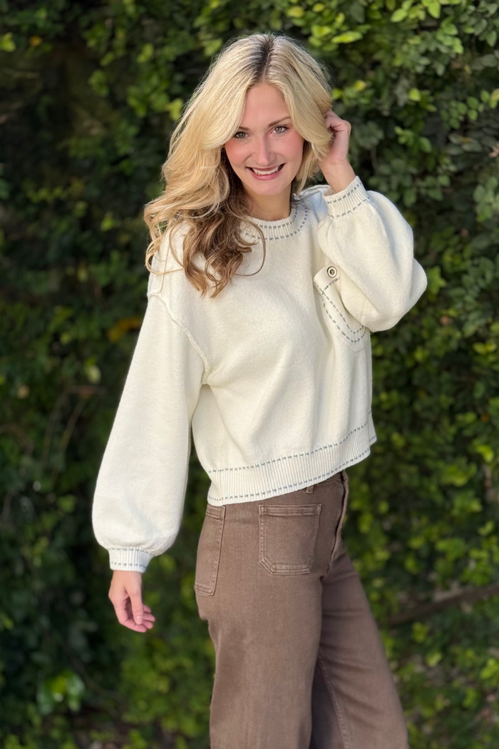 Enzo Contrast Stitch Sweater Top