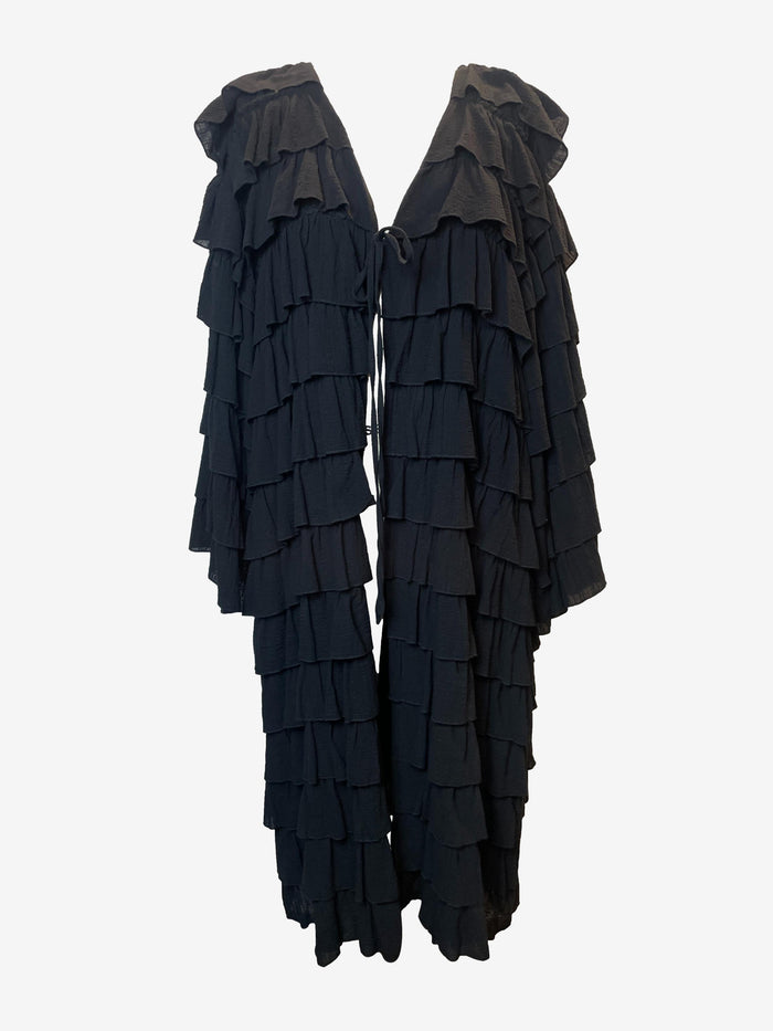 Fafatt Black Ruffle Robe Coat