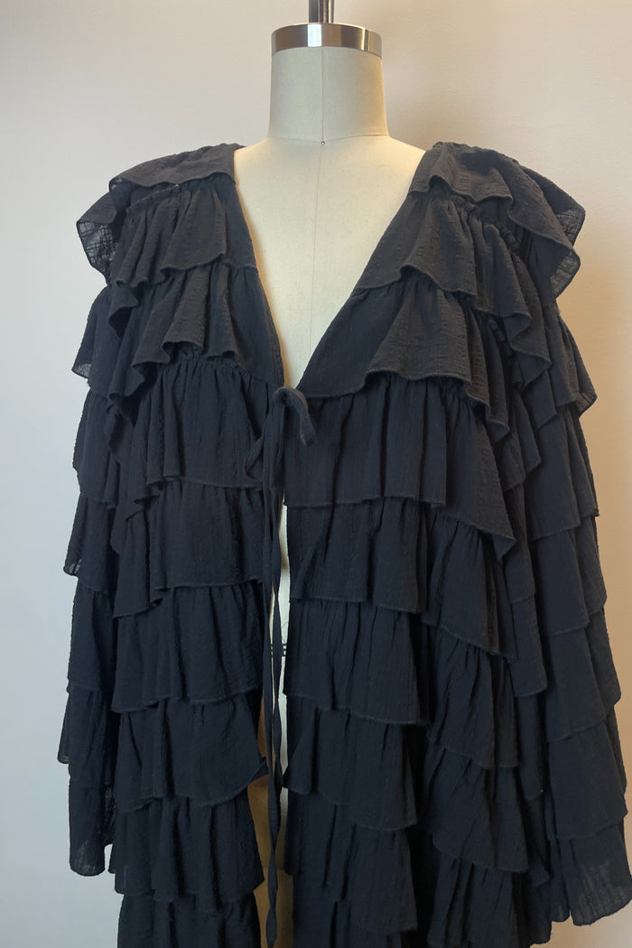 Fafatt Black Ruffle Robe Coat image 3