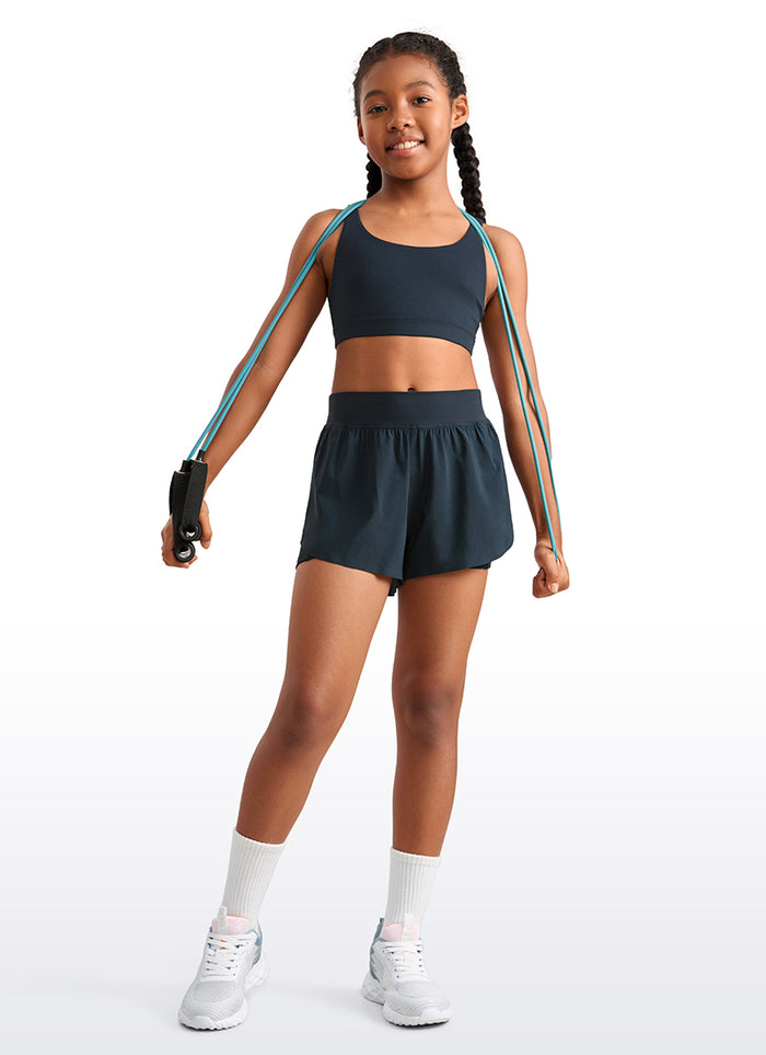 CRZ YOGA Girl's Running Feathery-Fit Soft High Rise Lined Shorts 2.5'' True Navy