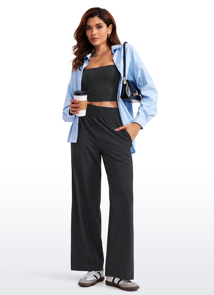 CRZ YOGA Women's Casual High Rise Wide Leg Pants with Pockets 30'' Black
