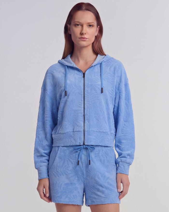 FIONA BLUE WOMENS CROPPED TERRY TOWELING ZIP HOODIE