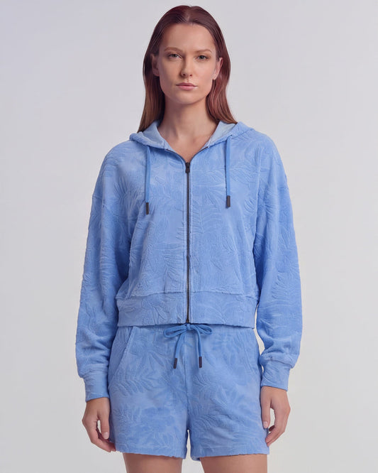 FIONA BLUE WOMENS CROPPED TERRY TOWELING ZIP HOODIE