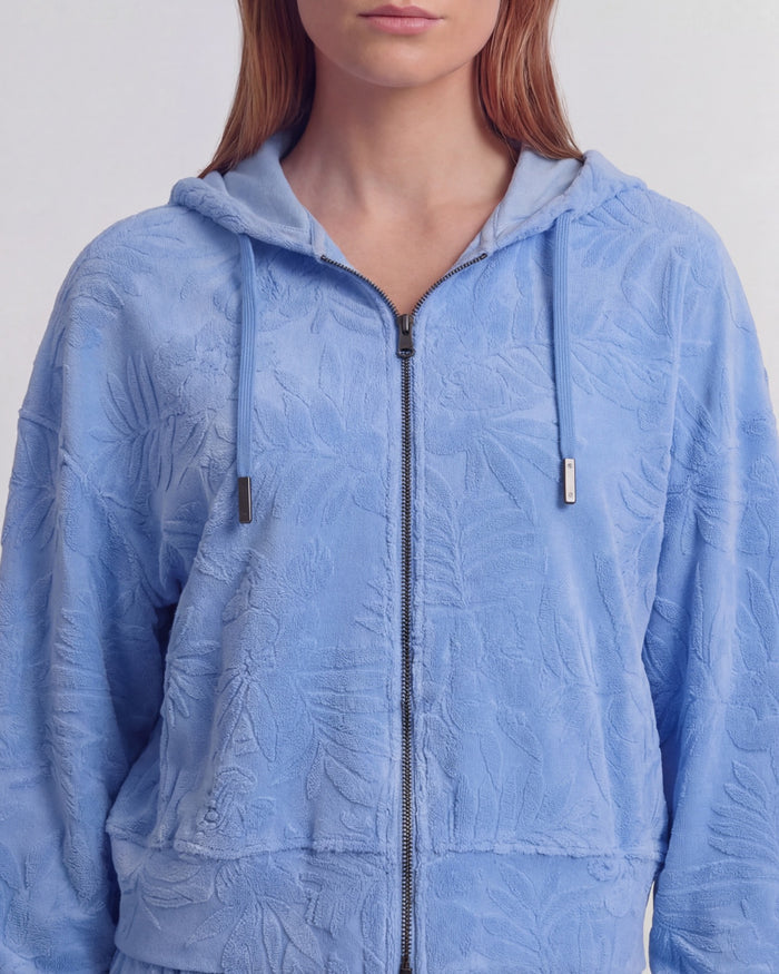 FIONA BLUE WOMENS CROPPED TERRY TOWELING ZIP HOODIE